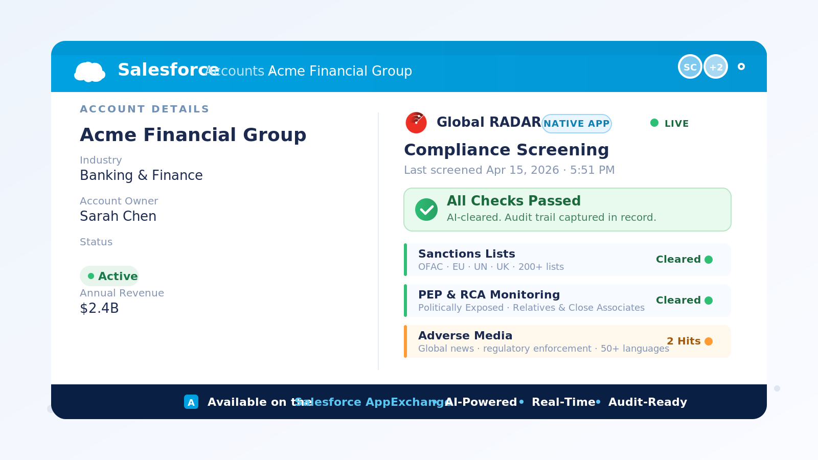 Global RADAR on Salesforce AppExchange - Compliance Screening